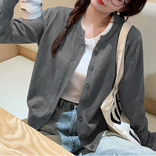 림블리 LB7037 라운드넥 데일리 기본 무지 긴팔 가디건