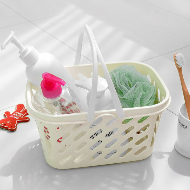 일본 사나다 큐트목욕바구니 J9643 (L-8693) 소형 손잡이 바구니 욕실 정리 바스켓, 아이보리, 1개