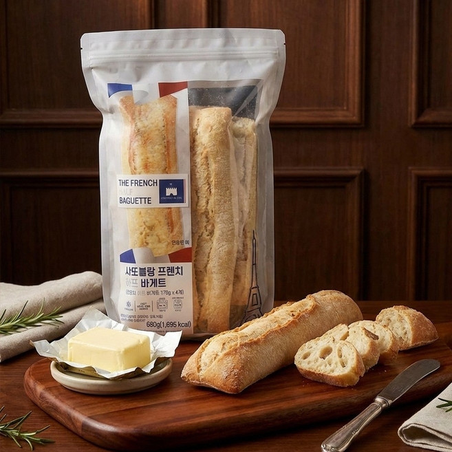 [프랑스 직수입] 샤또블랑 프렌치 하프 바게트 170g (총 680g) 바삭한 크러스트와 촉촉하고 쫄깃한 속결맛 바게트
