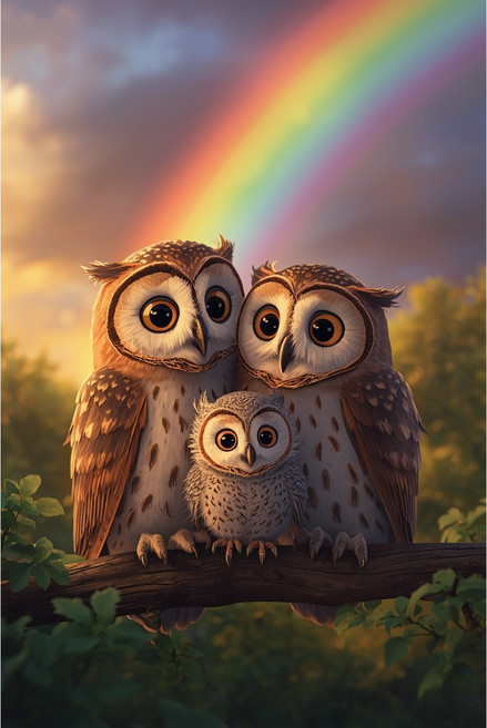 유화그리기 세트 행복한 부엉이 가족 돈들어오는 재물, 30x40cm나무캔버스+물감+붓세트, 1개