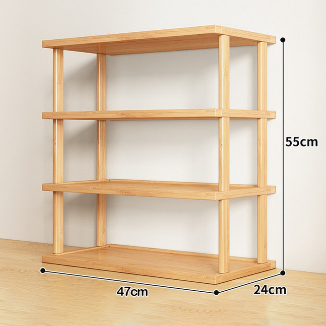 다용도 대나무 선반 책상 베란다 주방 수납장 미니 수납 선반, 4단, 원목색