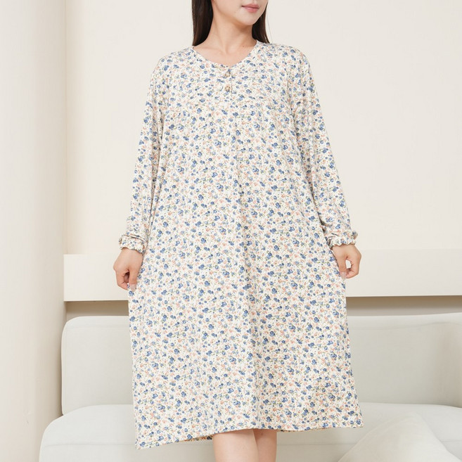 여성 긴팔 원피스 잠옷 꽃무늬 홈웨어 빅사이즈 임산부 파자마