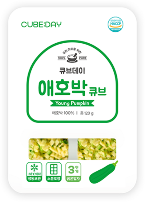 큐브데이 애호박 큐브 3단계 20g(후기 굵은입자 4~5mm) 다진 야채 채소 토핑 죽, 120g, 1개