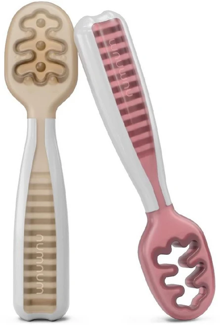 NumNum 아기 실리콘 숟가락 세트 6개월 프리 스푼 구텐실 자기주도 이유식 수저 2개, 2, 08-베이지/모브 - 쿠팡