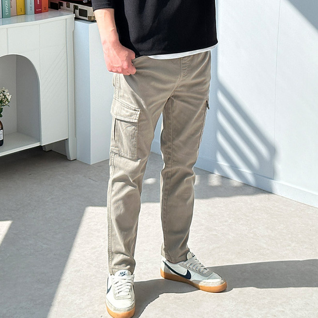 핏콕 남성용 봄 가을 면스판 건빵 포켓 밴딩 바지 카고바지