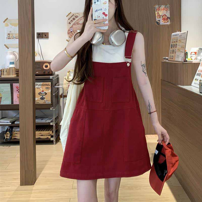 여름 여자 멜빵 스커트 루즈핏 미니 데님 원피스 캐주얼 멜빵 원피스 LCL