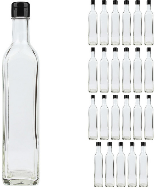 사각올리브500 투명 유리병+원터치캡 블랙, 24개, 500ml