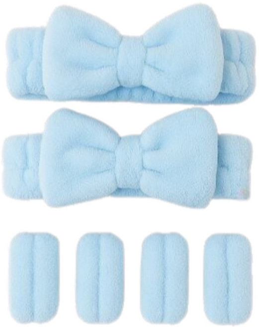 리본 세안밴드 1+1 여성 남자 손목 세안용 헤어밴드, 2세트, 블루