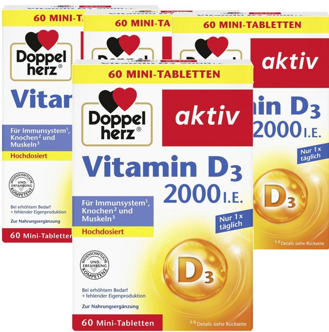 독일 도펠헤르츠 Doppelherz Vitamin D3 비타민D3 2 000ie 미니정, 4개, 60정