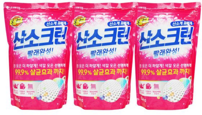 엘지 테크 표백제 산소크린 가루형 2.4L 3개 세탁 빨래 분말