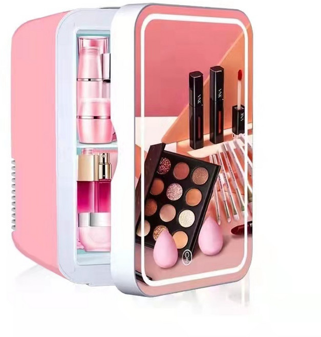 화장품냉장고 미니 LED 거울 소형 보관용, 8L 핑크 미러 LED 라이트 220V12V