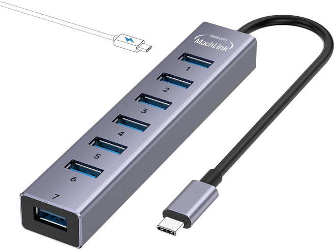마하링크 USB-C USB3.0 7포트 USB허브 알루미늄 ML-UHC08, 1개