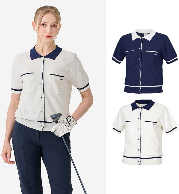 빌트모아 여성 골프웨어 양두 니트 배색 가디건