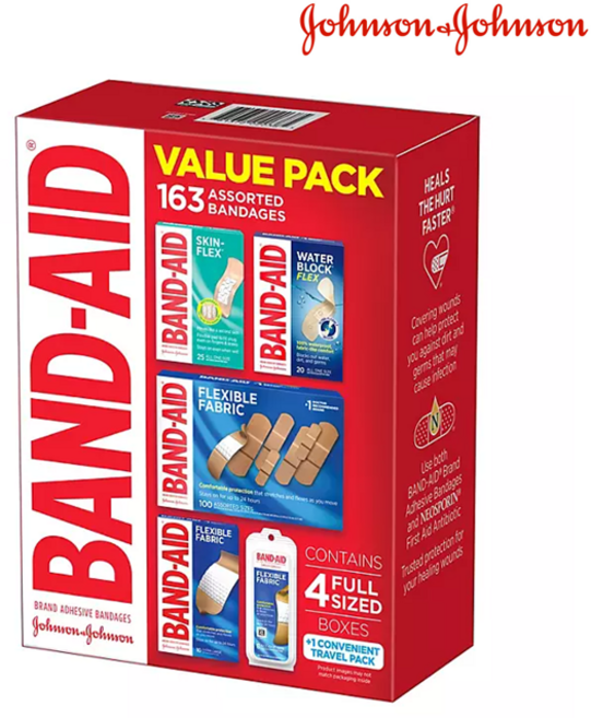 [Band-Aid] 밴드에이드 Bandaid 대용량 무릎 얼굴 상처 밴드 163개입 존슨앤존슨 기획세트 Band-Aid Adhesive Bandages Variety Pack, 1세트