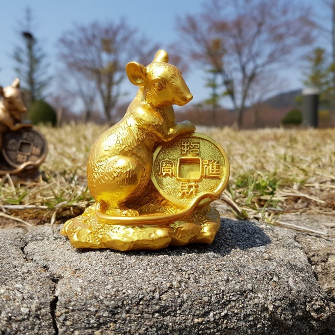 이현아트 풍수인테리 소품 재물 엽전 쥐 장식 든, 금색