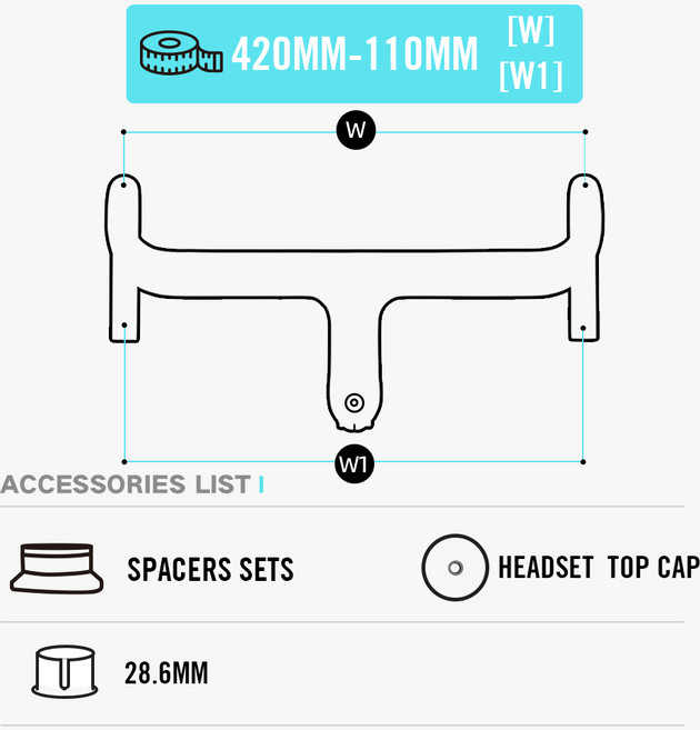 2025 렉손 카본 로드 바이크 핸들바 초경량 풀 인터널 케이블 라우팅 일체형 레이싱 사이클링 부품, 06 420-110mm