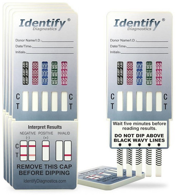 Identify Diagnostics 약물 테스트 카드 | 5팩 AMP COC MET MOP|OPI THC용 5패널 딥 CLIA 면제 인스턴트 소변 키트