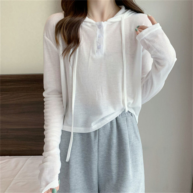 besteffie 여성용 베이직 후드 긴소매 티셔츠 얇은 부드러운 이너티 여유로운 신축성 좋은 루즈핏 K69