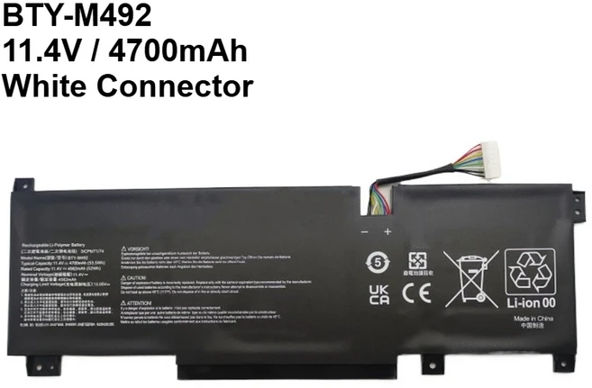 MSI 브라보 15 B5DD 카타나 GF66 12UGS 11UC 소드 17 A11UD 펄스 11DUK 용 BTY-M492 노트북 배터리, 02 B-White Connector, 01 빠른  Mainland