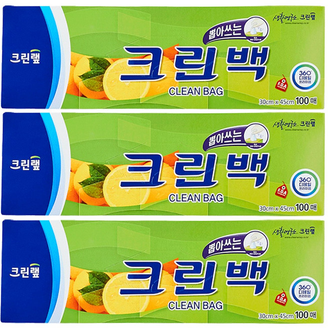 크린랩 뽑아쓰는 크린백 30cm x 45cm, 대(L), 100개입, 3개