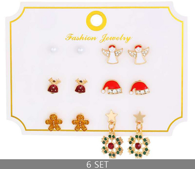 ROYALBELLE 여성 크리스마스 귀걸이 귀여운 스노우 플라워 산타 이어링 세트 V1030266 GJ