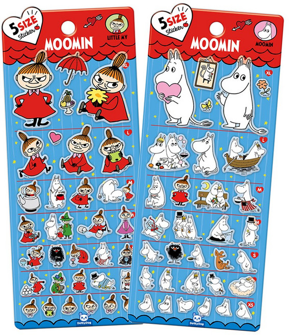 무민 5사이즈 스티커 2종 세트 무민 리틀미, 도티도그