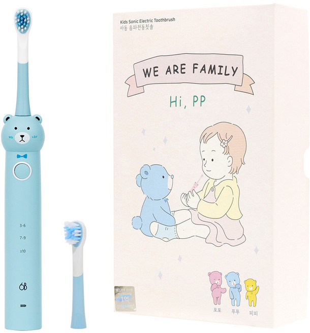 식스비 3단 유아 어린이 음파 전동칫솔 아동 아기, SB-KIDS100(스카이블루)