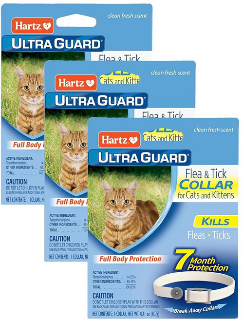 고양이와 고양이를 위한 하츠 울트라가드 벼룩 및 진드기 목걸이 7개월 보호 예방 흰색(3팩), Cats and Kittens (Pack of 3)