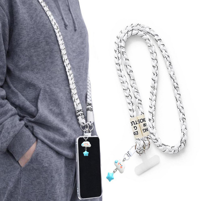 사니사니 핸드폰 스트랩줄 목걸이줄 도난방지 휴대폰 스트랩, 1개, 화이트