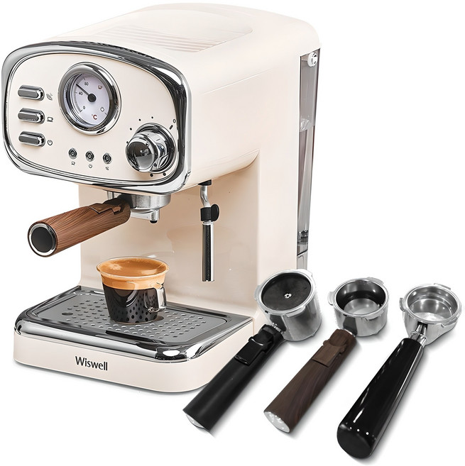 위즈웰 반자동 커피머신, WC5013Y, 옐로우베이지