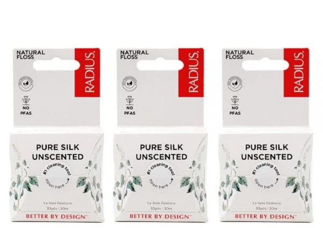 플라그 퇴치를 위해 설계된 RADIUS 치실 천연 무향 실크 33야드 퇴비화 및 자극적은성분 구강 관리 3팩, 1개 - 쿠팡