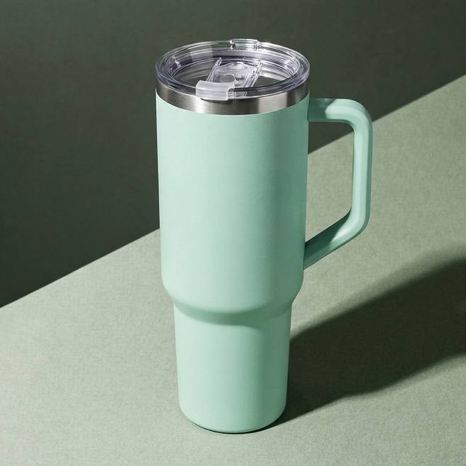 스탠다드룸 스텐 대용량 텀블러 보냉 보온 차량용 손잡이 빨대포함, 1개, 1.18L, 민트