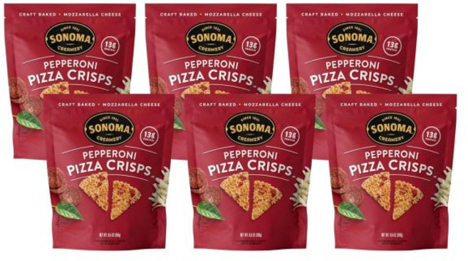 과자 칩 Sonoma Creamery 소노마 크리머리 피자 크리스프 토마토 바질 9.5 온스 짭짤한 간식 크래커 고단백 저탄수화물 글루텐 프리 밀가루 케토 친화적, 페퍼로니, 9.5 온스 (6개 묶음)