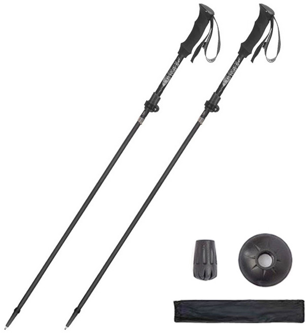 GLEWIFIT 알루미늄 등산봉 2개 세트 5단 신축 경량 하이킹 스틱 등산 트레킹 아웃도어, 검정색