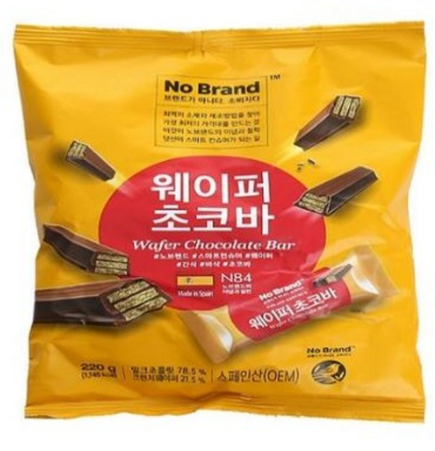 [퀴클리몰] 노브랜드 웨이퍼 초코바 220g, 1개