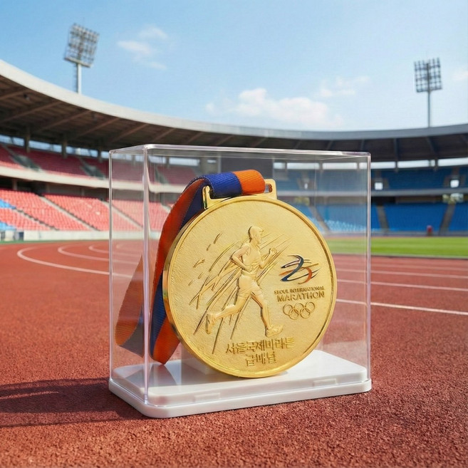 지구원 메달 디스플레이 보관함 마라톤 기념 거치대 케이스, 2개, 크림화이트