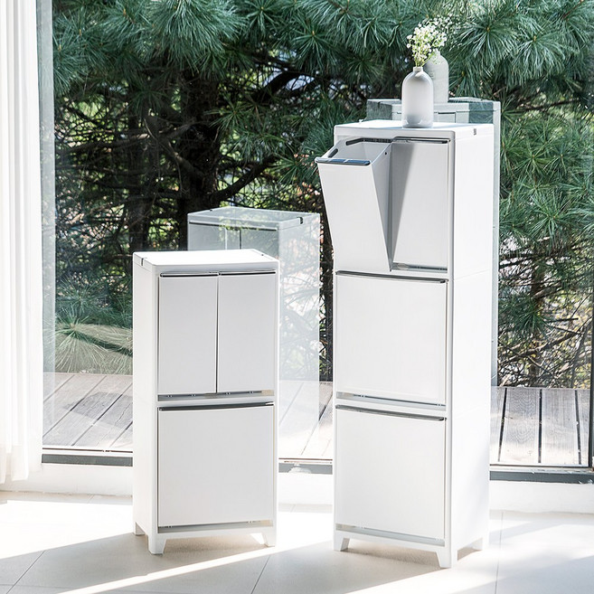 프랑코 스탠드 분리수거함트윈형 2단(40L), 혼합색상