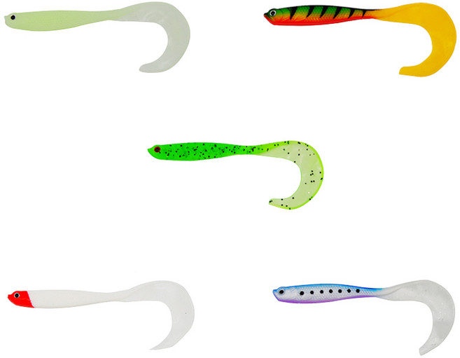 테일웜 그럽웜 광어 다운샷 채비 우럭 웜 컬리테일 5인치, 5종 혼합세트, 1개