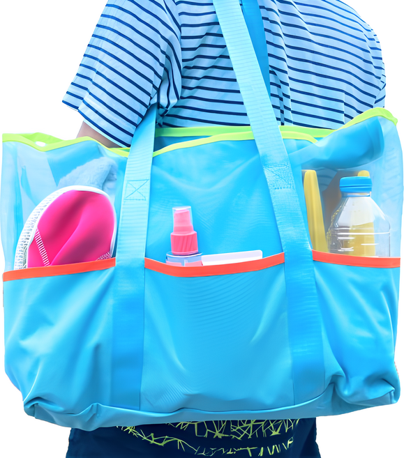 MASUN 특대형 메쉬 비치백 멀티포켓 35L 가족 물놀이가방 지퍼형