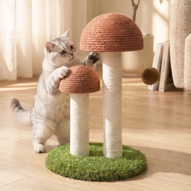 PAWZ Road 머쉬룸 버섯 모양 고양이 스크래쳐 수직 사이잘삼 기둥, 브라운, 1개