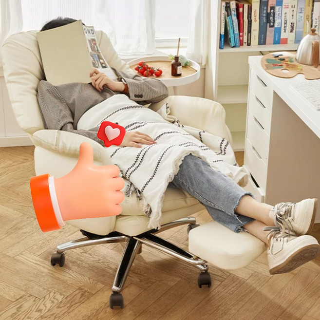 침대형 중역 의자 발받침대 리클라이너 고급 테크레더 사무용 PC방용 컴퓨터 게임용 의자, 화이트, 1개