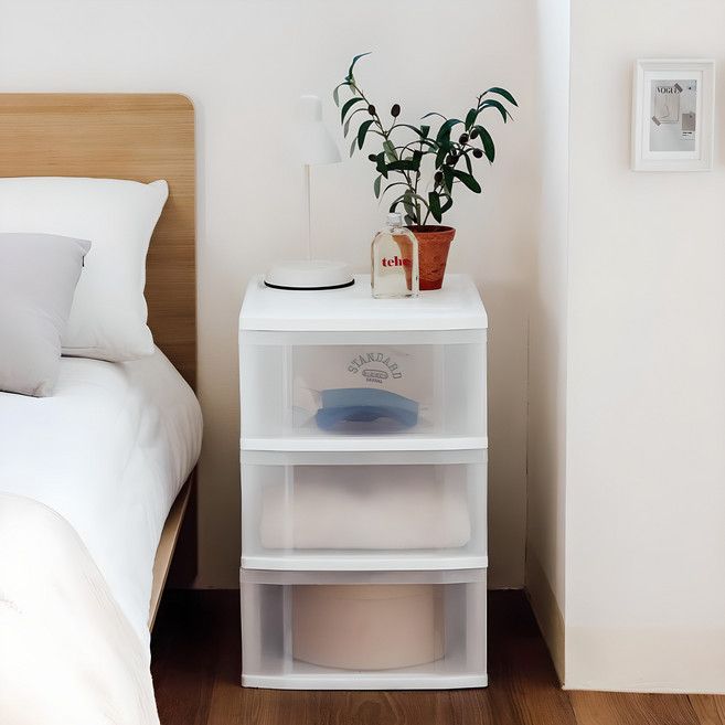 아이리스 국내 제조 와이드 일체형 서랍장 CLZ 바퀴포함, 3단, 화이트