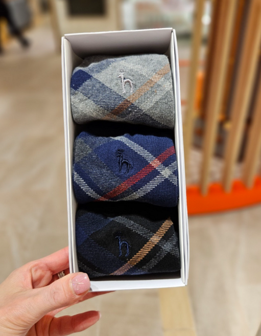 헤지스 체크 배색 중목 남성 양말 3종 세트 (선물포장)