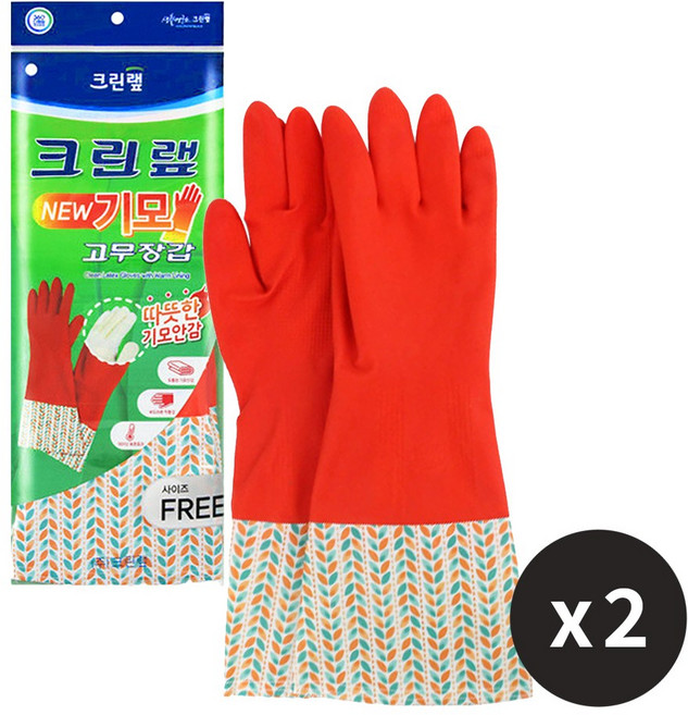크린랩 기모고무장갑 주방 김장 장갑, 2개
