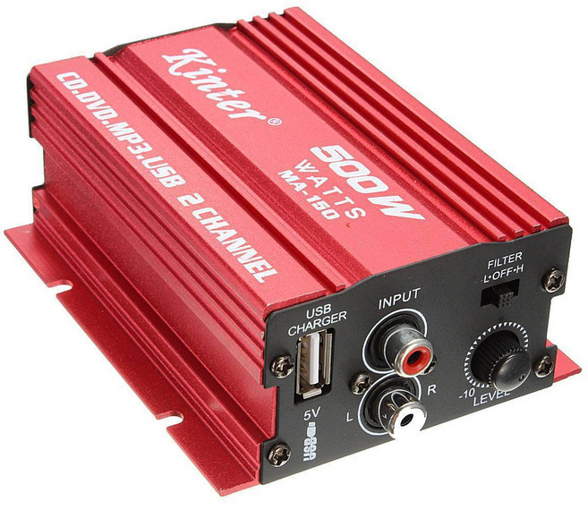 Kinter 미니 하이파이 스테레오 오디오 앰프 자동차 오토바이용 앰프 서브우퍼 2 채널 12V, 빨간색
