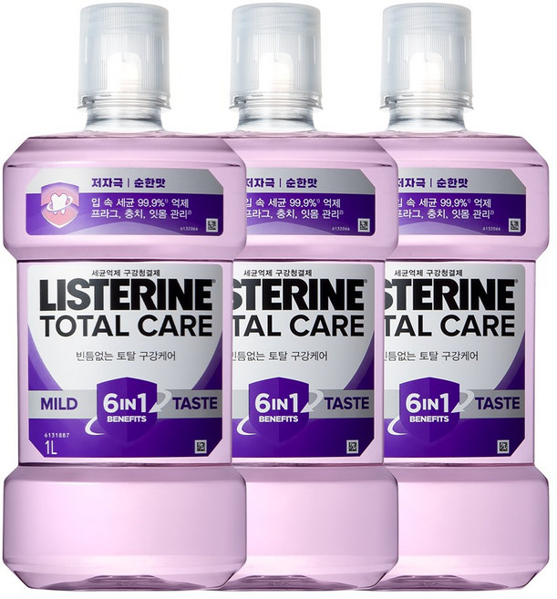 리스테린 토탈케어 마일드 구강청결제, 1L, 3개