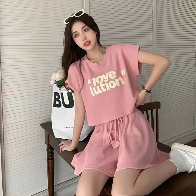 COSYEVNO 여성 레터링 프린트 루즈핏 캐주얼 연령 감소 세트 LFHtz-1