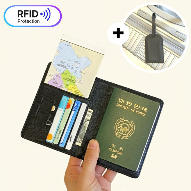 모두앤 RFID 차단 가죽 여권 케이스 가족 여행용 여권지갑 + 네임택 증정