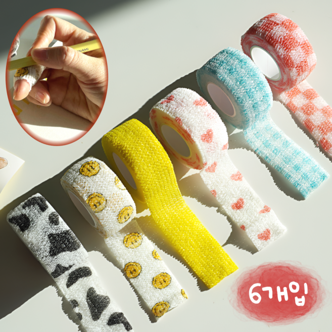 자가 접착 점착 손가락 붕대 6color [테이핑 훅그립 밴드 굳은살 물집 방지 골프 테이프 컬러코반], 1세트, 6개입
