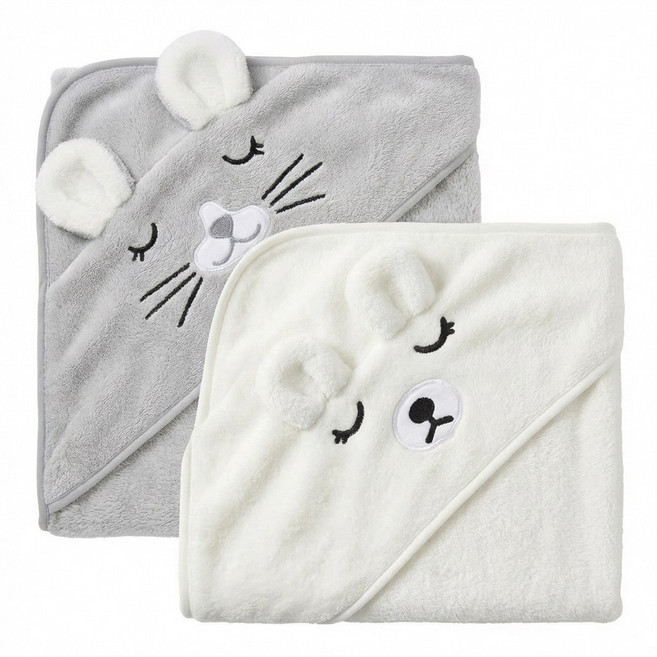 리틀그립 목욕타올 샤워가운 북극곰과 토끼 그레이화이트 2종 세트, 2개, 혼합